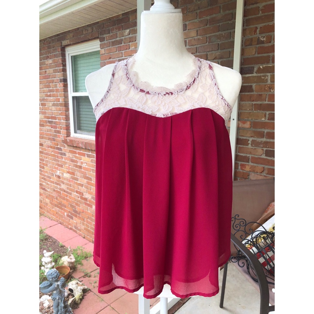 Wine Colored Tank, Cream Floral Designs